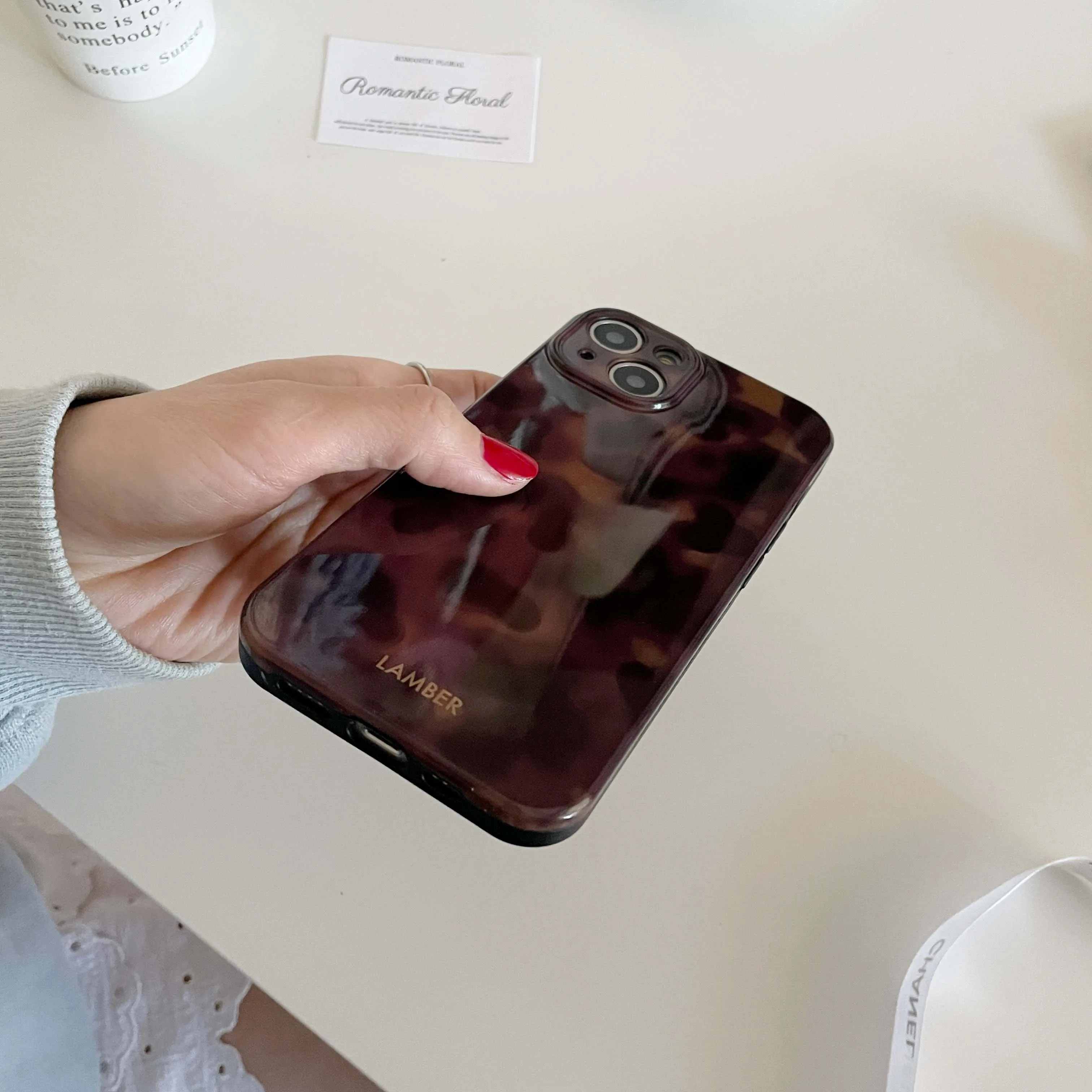 Amber retro brown silicone soft imd shockproof phone case for iphone 14 12 11 13 pro max 15 promax protector back cover image 3