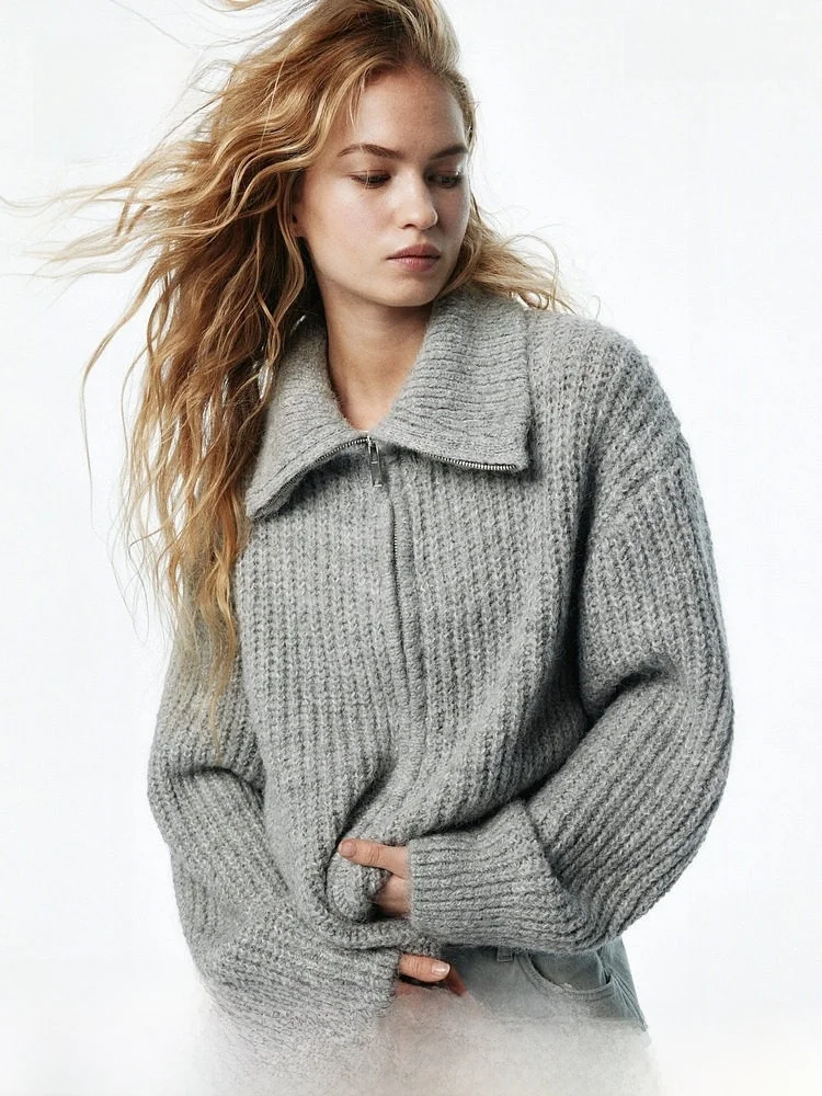 

Женский вязаный кардиган H&M: весенний, повседневный, люксовый, на молнии, с удобной посадкой, с деталями на плечах, из полиэстера