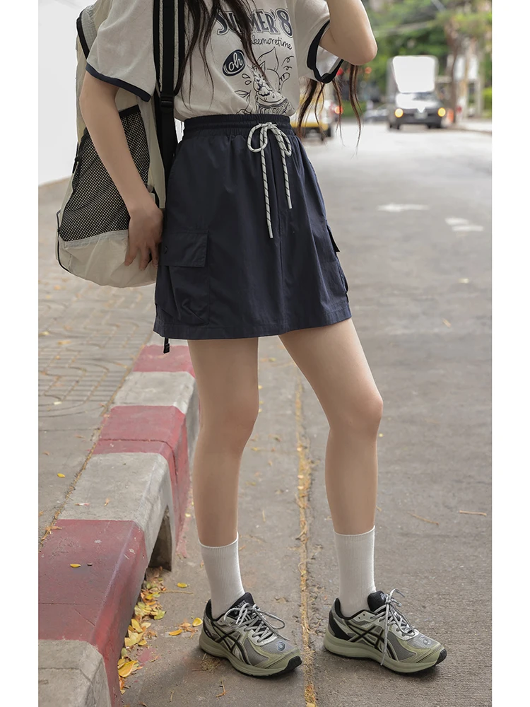 

High Waist A-Line Skirt for Women Workwear Sle Summer New Retro Color k Blue ort Skirt plus Size f Skirt