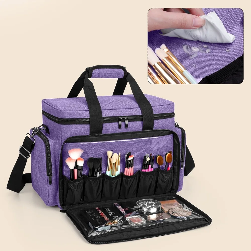 

HOME - Large Makeup Bag Cosmetic Bag with Removable Dividers, Travel Makeup Case Holds Cosmetics and Hair Supplies,