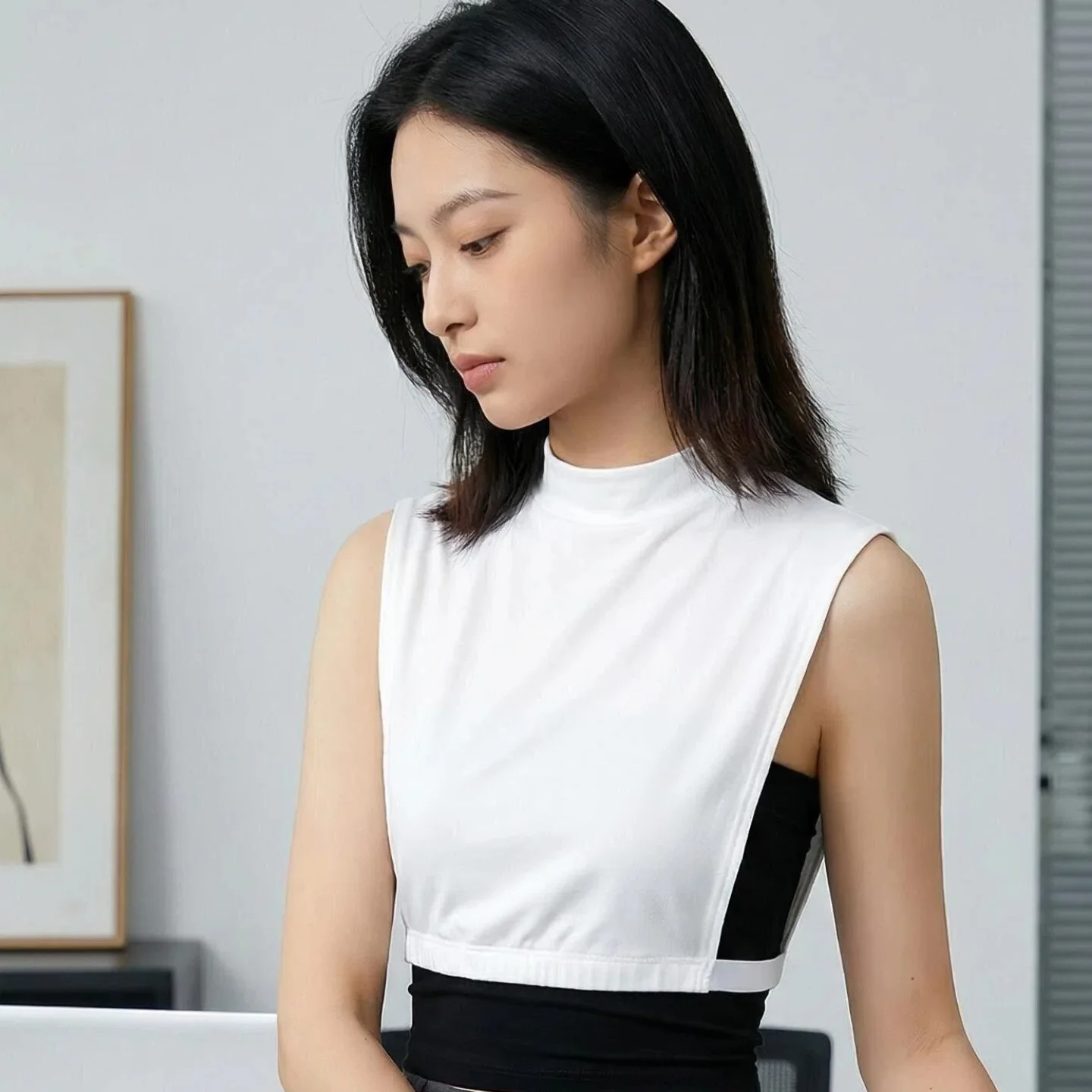 Women Spring Fake Collar Elastic Hem Soft Jersey Dickie High Round Neck Detachable Collar Women Solid Color Clothing Sleeveless