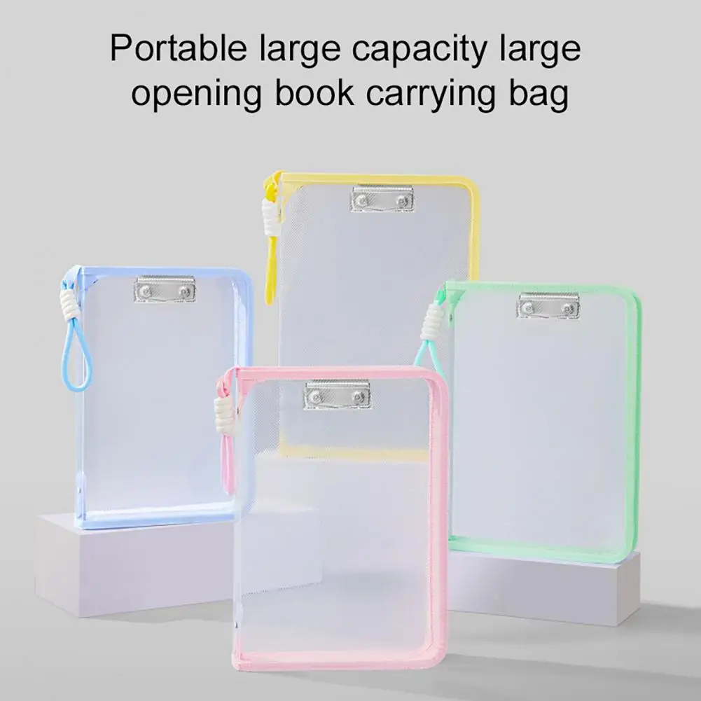 

Easy-to-carry Document Case Transparent A4 Zipper Pouch File Bag with Handle for Office School Supplies Lightweight Document