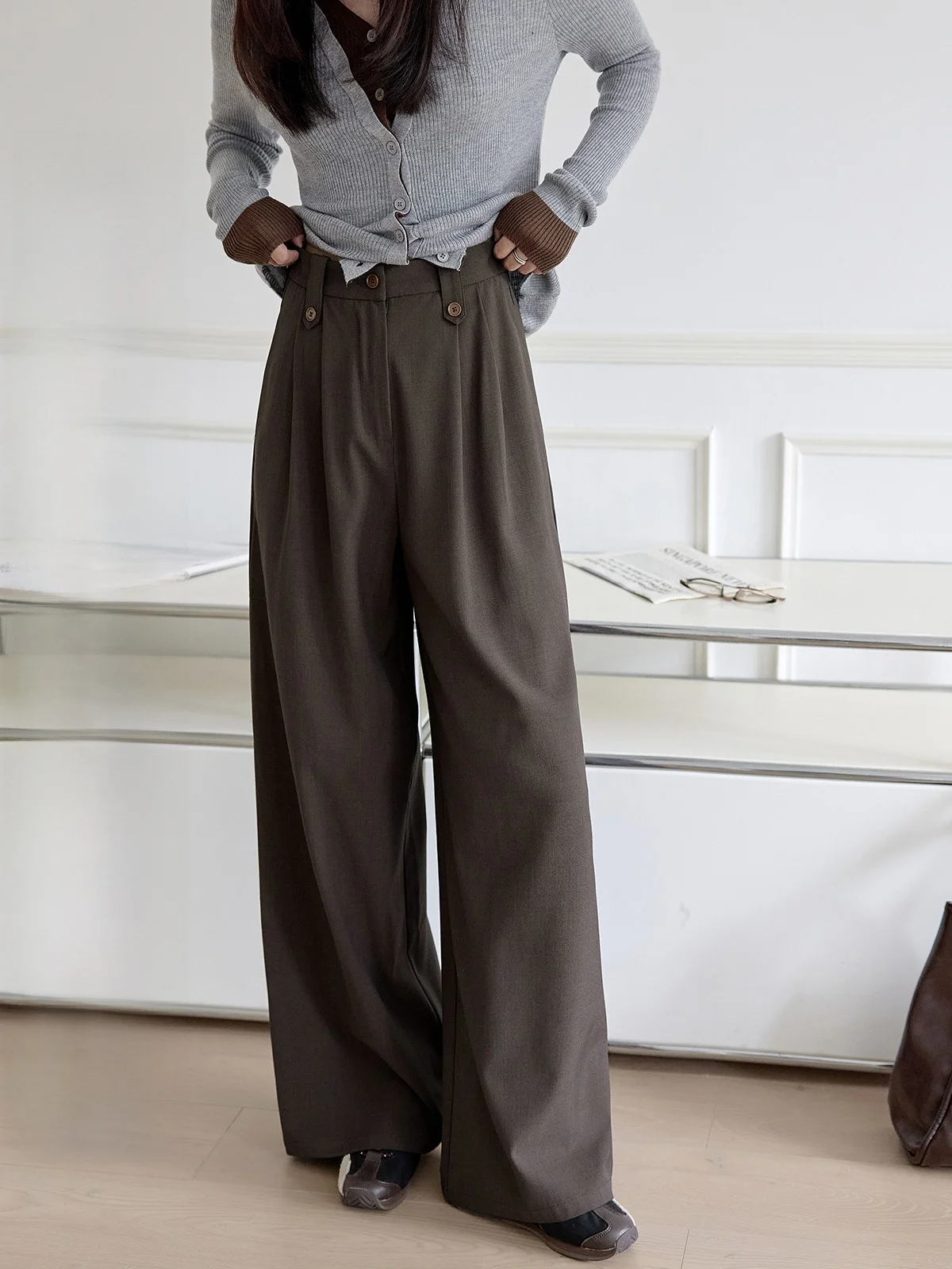 

Loose Wide Leg Suit Pants for Women High Waist Draped Autumn Faion Busin Casual High Waist Long Trousers