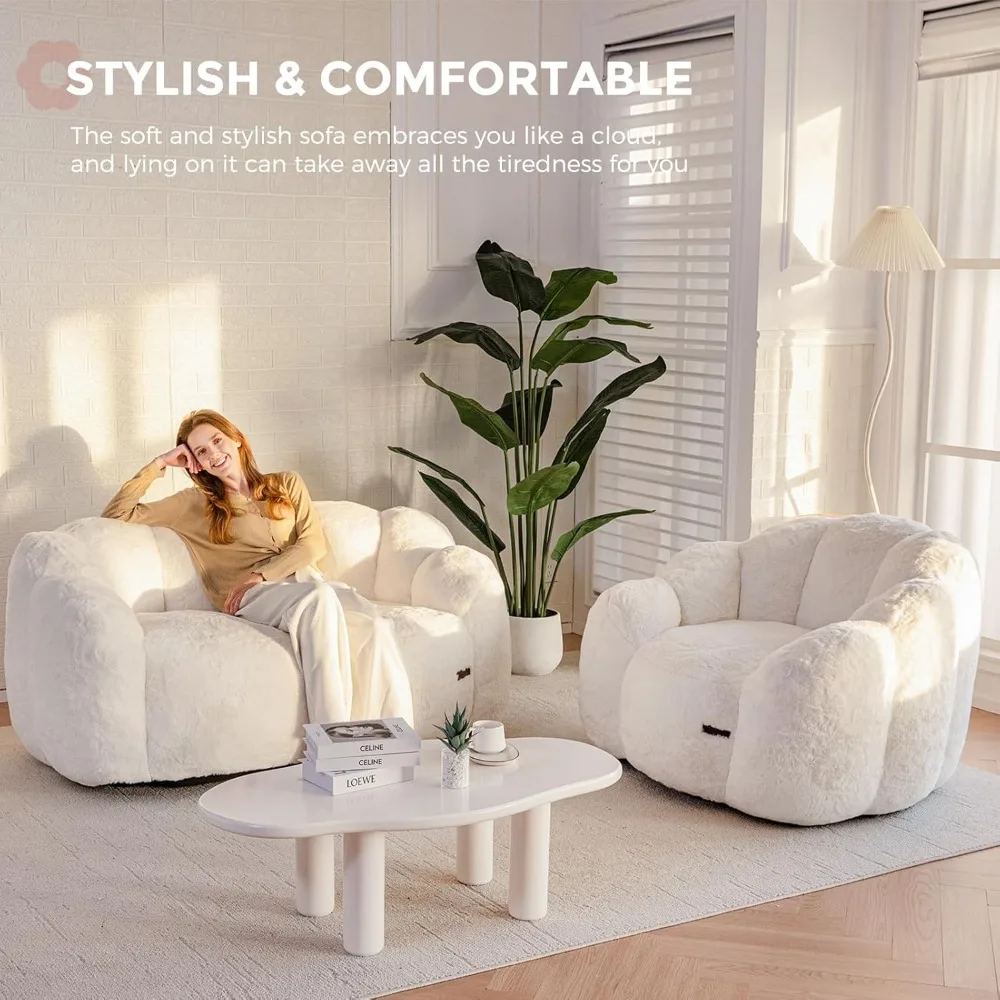 كرسي كيس فول للبالغين، أريكة كيس فول على شكل زهور، أريكة صغيرة بمقعد حب فائق النعومة، كرسي قراءة من الفرو الصناعي f #4