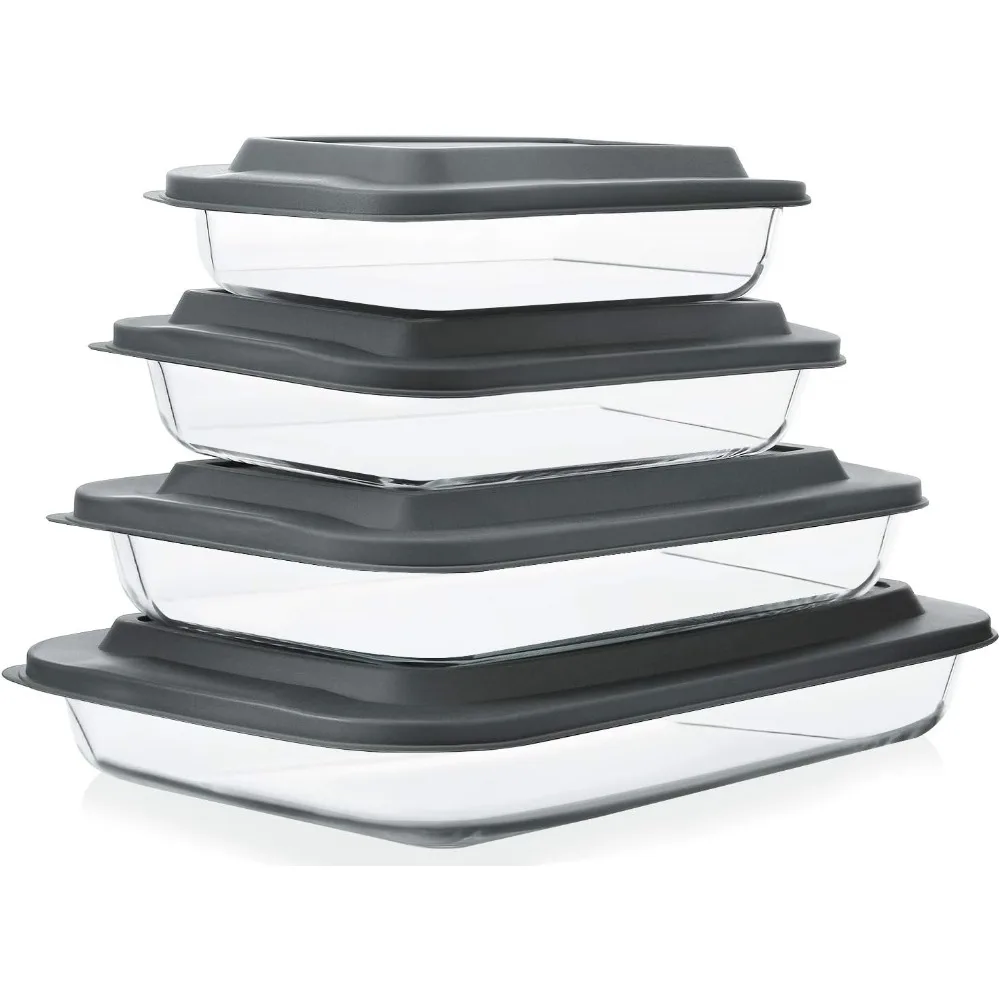 

8-Piece Deep Glass Baking Dish Set with Plastic lids,Rectangular Glass Bakeware Set with Lids, Baking Pans for Lasagna