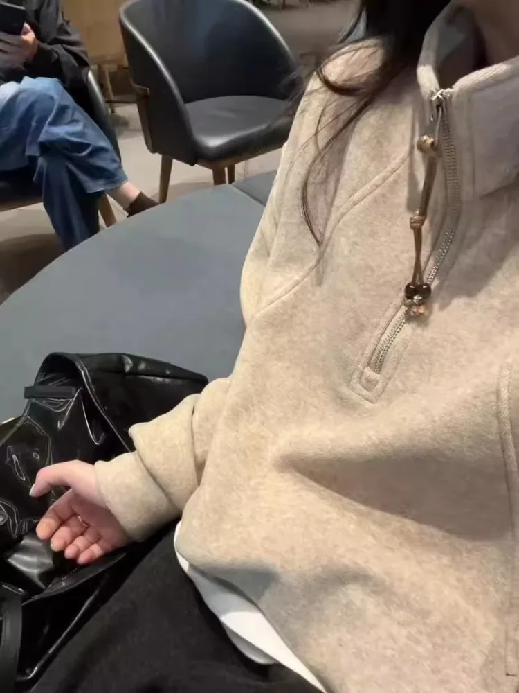 

Женская толстовка в стиле ретро с высоким воротником, свободного кроя, на молнии, осенне-зимняя, утепленная, цветная