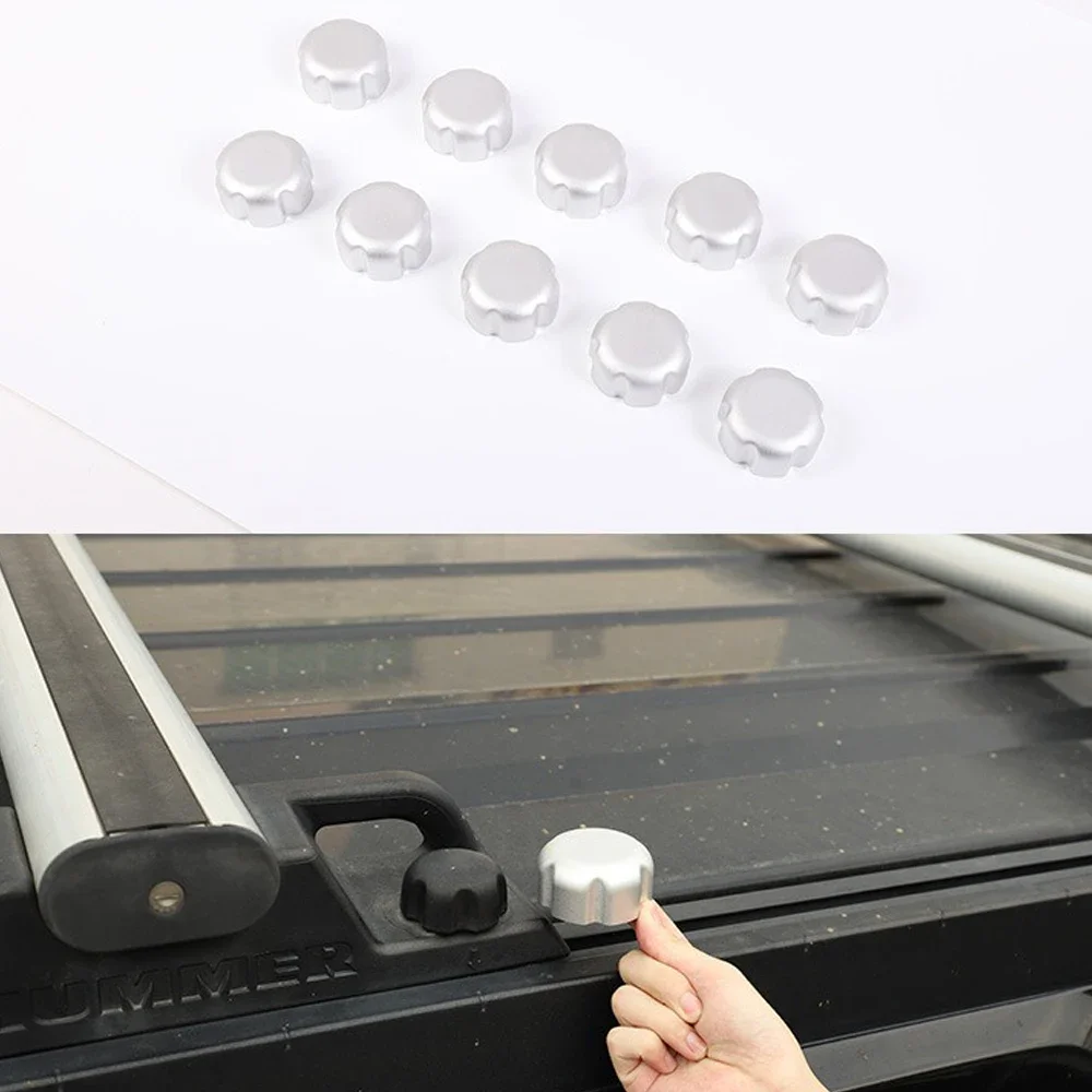 10pcs Aluminum alloy Silver Car Roof Rack Knobs Screw Trim Cover For Hummer H2 SUV 2003-2009 sticker Exterior Accessories