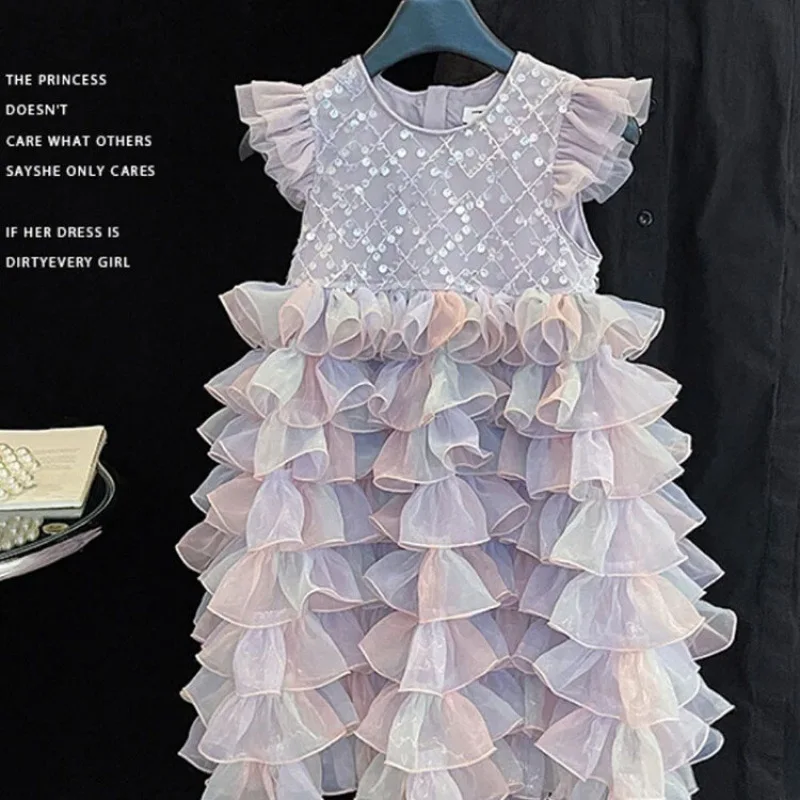 

Children's Cake Summer 2025 New Children's Fashionable Little Girl Princess Birthday Dress