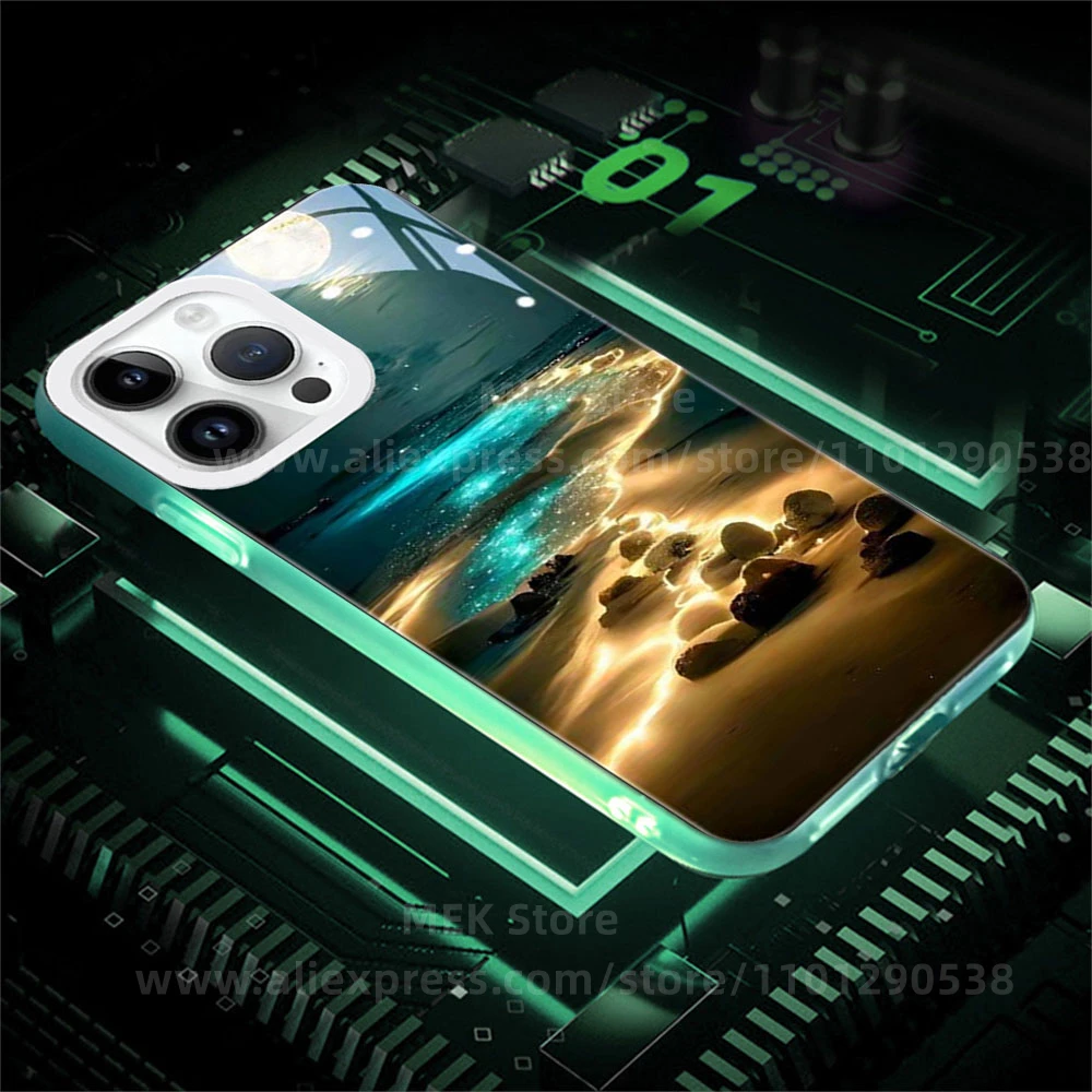 2026 جديد تتجه غطاء شفاف مضيء 7 ألوان مصباح ليد حتى فلاش جراب هاتف آيفون الهواء 17 16 15 14 13 12 11 برو ماكس