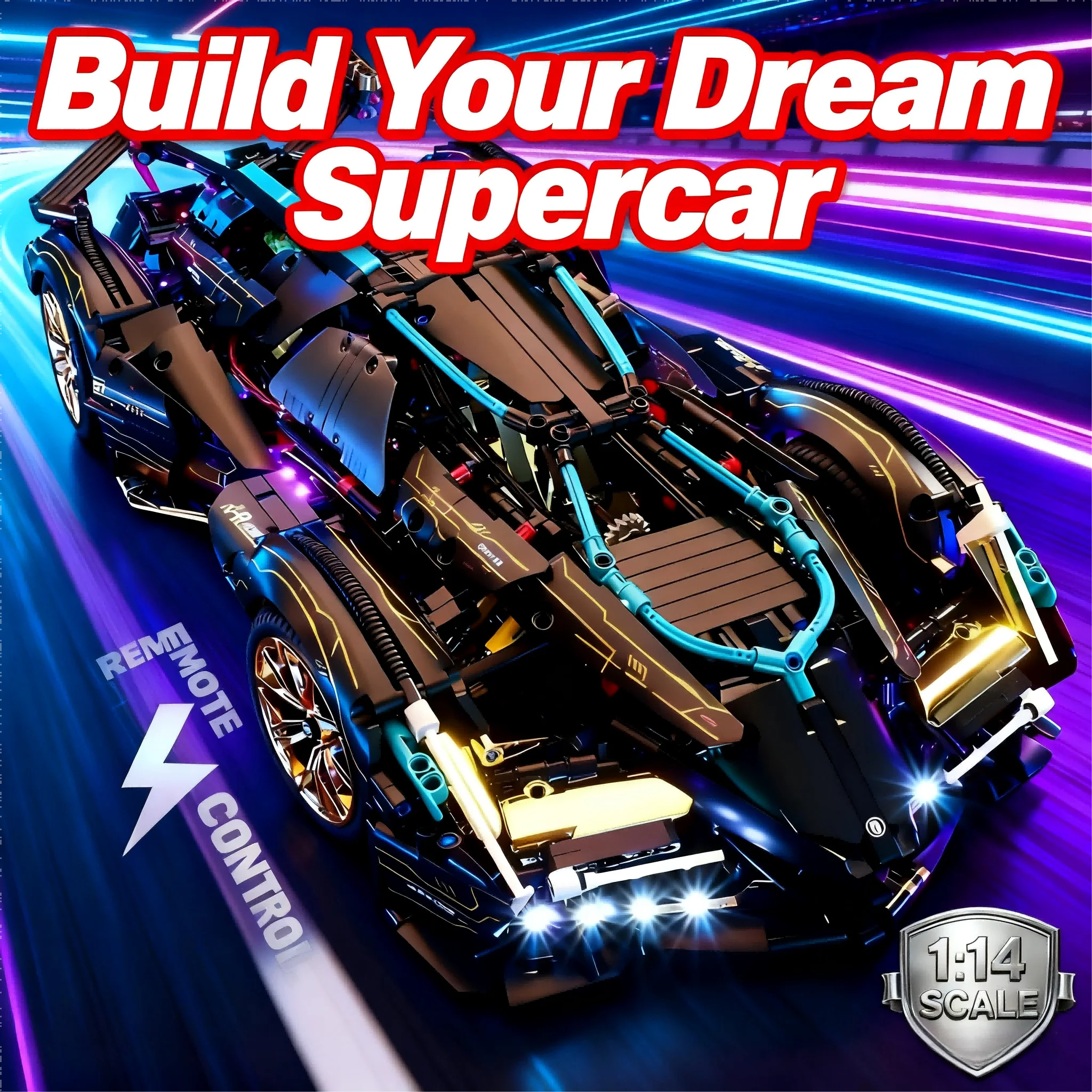 ตัวต่อรถแข่งสุดเท่ ขนาด 1:14 ชุดประกอบโมเดลรถสปอร์ต DIY ของเล่นเสริมพัฒนาการสำหรับเด็กผู้ชาย อายุ 8-12 ปี