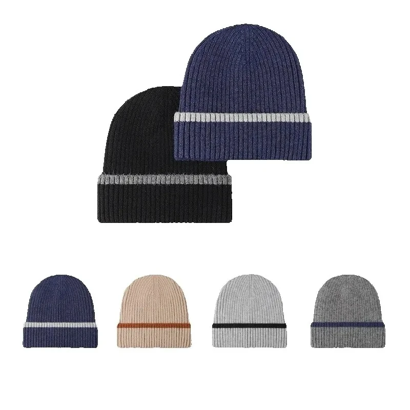 Winter Hats for Men Skullies Beanies Knitted Hats Girl Stripes Casual Beanie Polar Lining Gorros Warm Bonnet Ladies Casual Cap