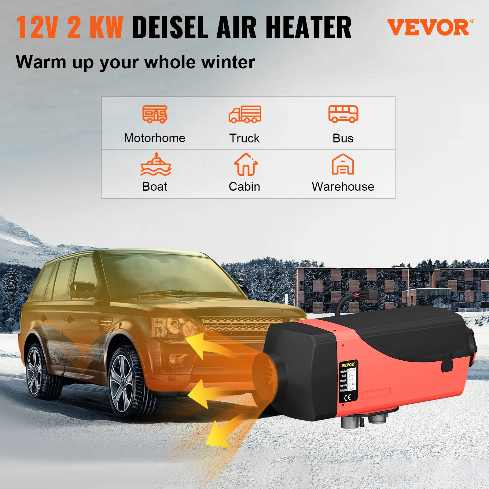 VEVOR 12V 2KW Diesel Air Heater Parking heater Air Diesel heater with Silencer LCD Switch for  cars buses RVs trucks vehicles