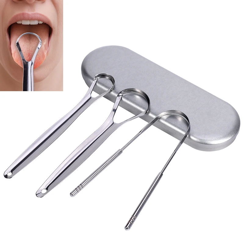 3pcs Stainless Steel Tongue Scraper Set of Three: Tongue Cleaner, Tongue Scrapper, Portable Oral Cleaning Tool