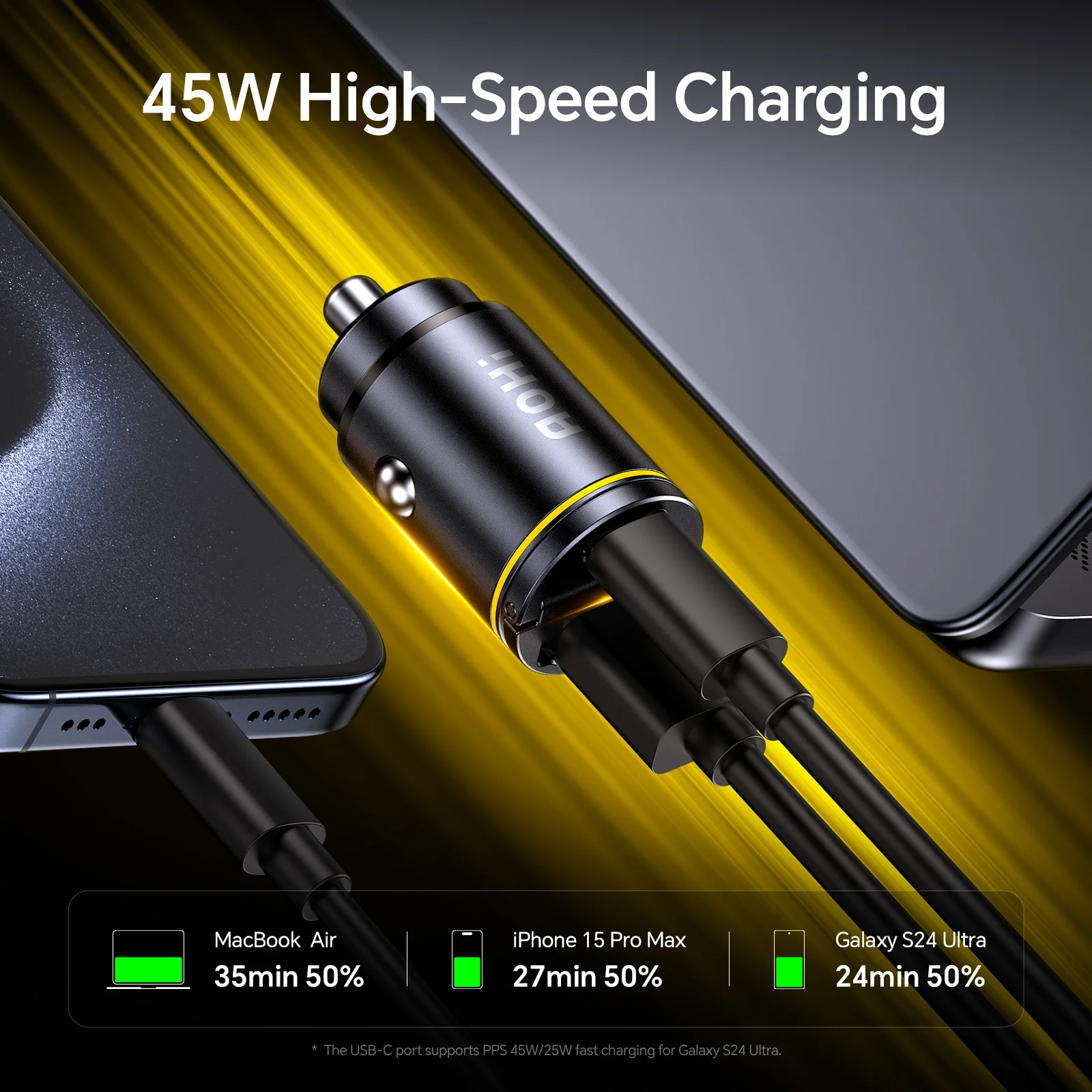 AOHI SUPERAUTO PD 45W Fast Car Charger (USB-C & USB-A) - náhled 3
