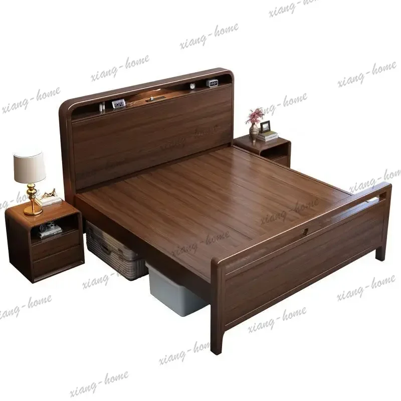 PG Stuff Frame Double Bed Decoration Couples Wooden King Double Bed Bedroom Luxury Letto Matrimoniale Furniture