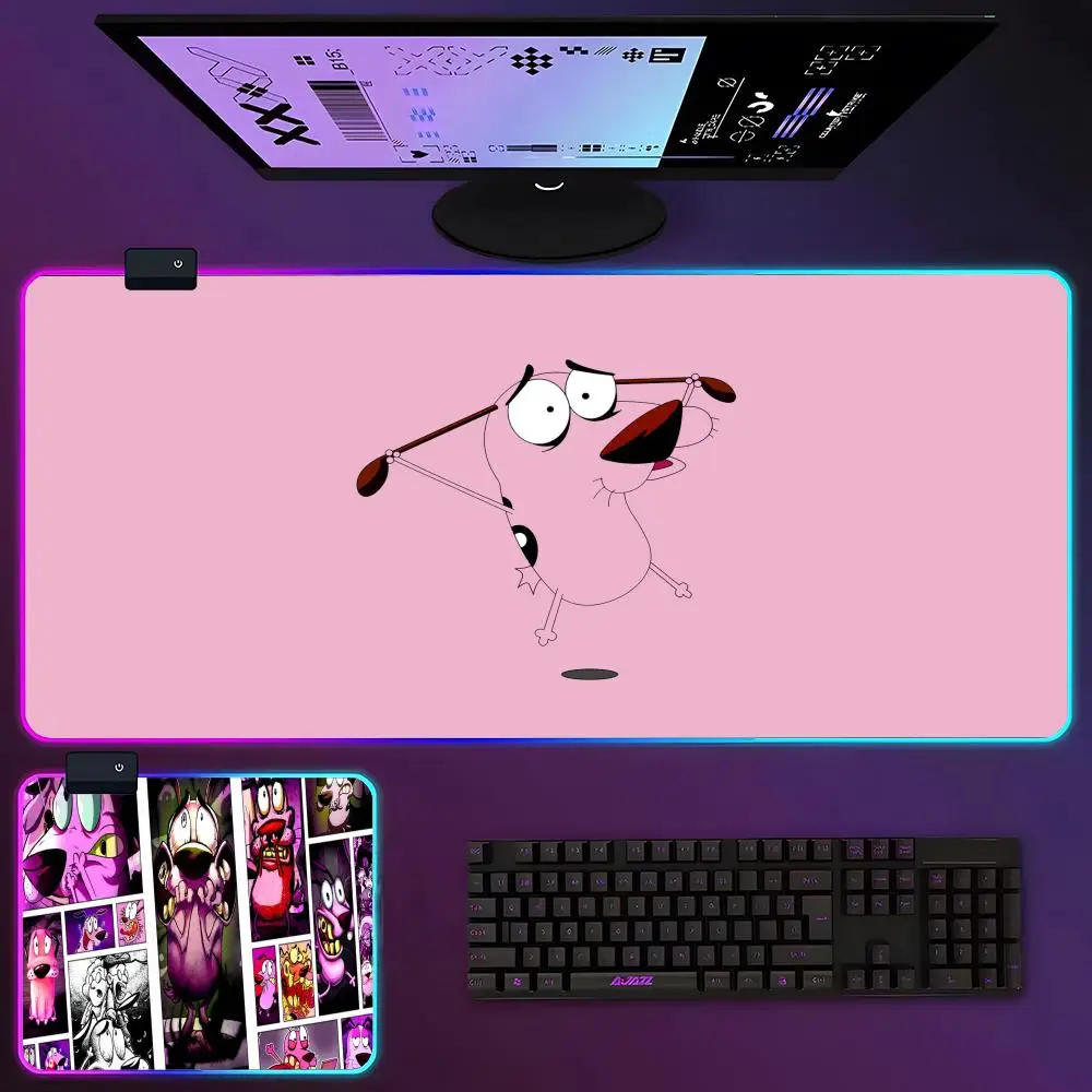 C-Courage the C-Cowardly Dog Mouse Pad RGB Luminous 700X400mm Large Table Pad Encrypted Anti Skid Super Large Mouse Pad