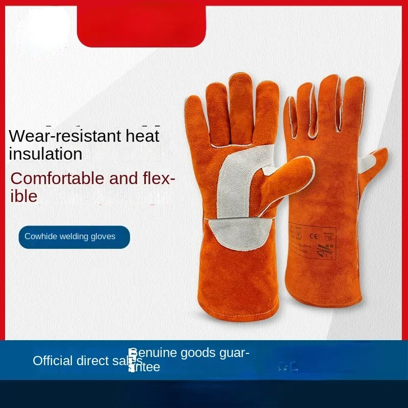 Cowhide Welding Gloves High Temperature Resistant Heat Insulation Anti-Scald Protective Gloves Wear-Resistant Welder