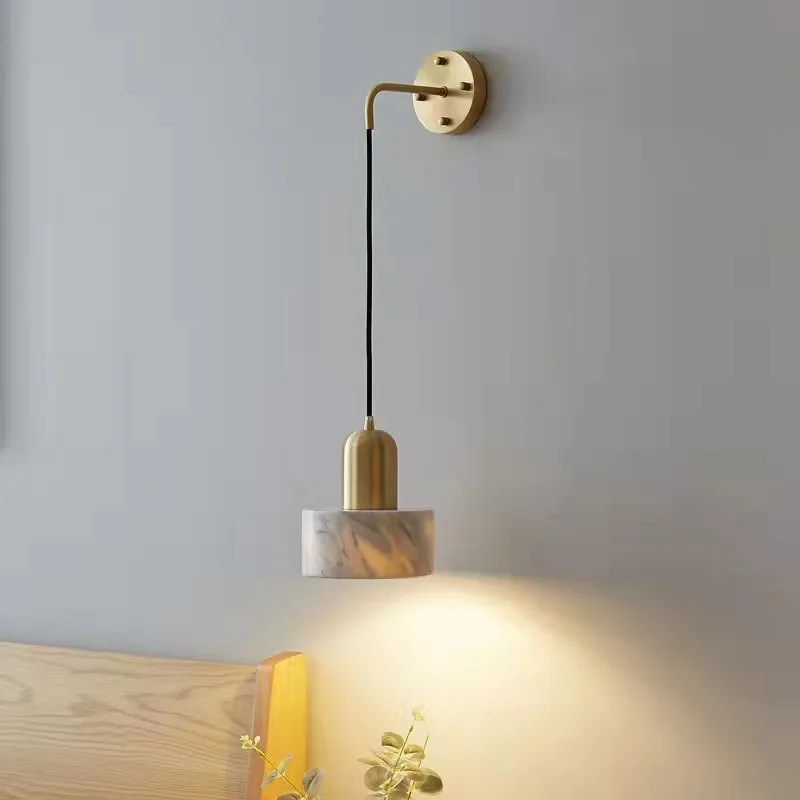 Light luxury bedside wall lamp Bedroom living room study background wall lamp Nordic modern simple marble wall lamp