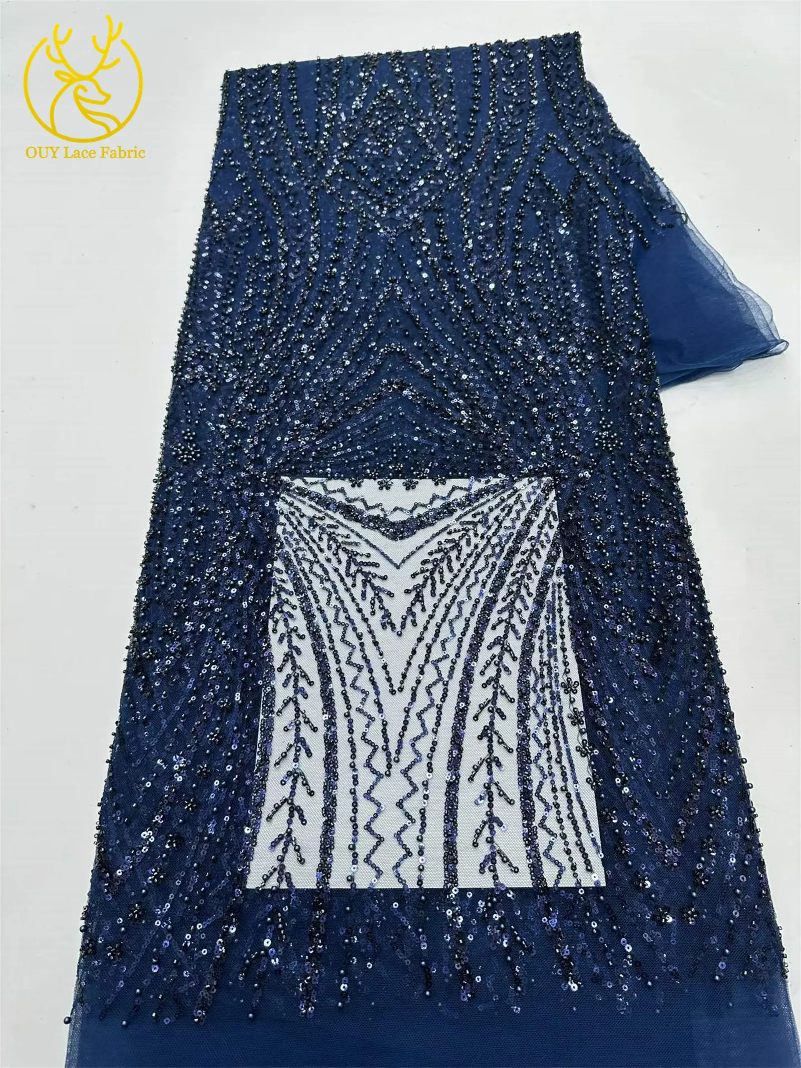 Exquisiter bunter afrikanischer Perlen-Mesh-Spitzenstoff, 5 Yards, hochwertiger französischer Tüll-Spitzenstoff zum Nähen von Brautkleidern – Detail 8