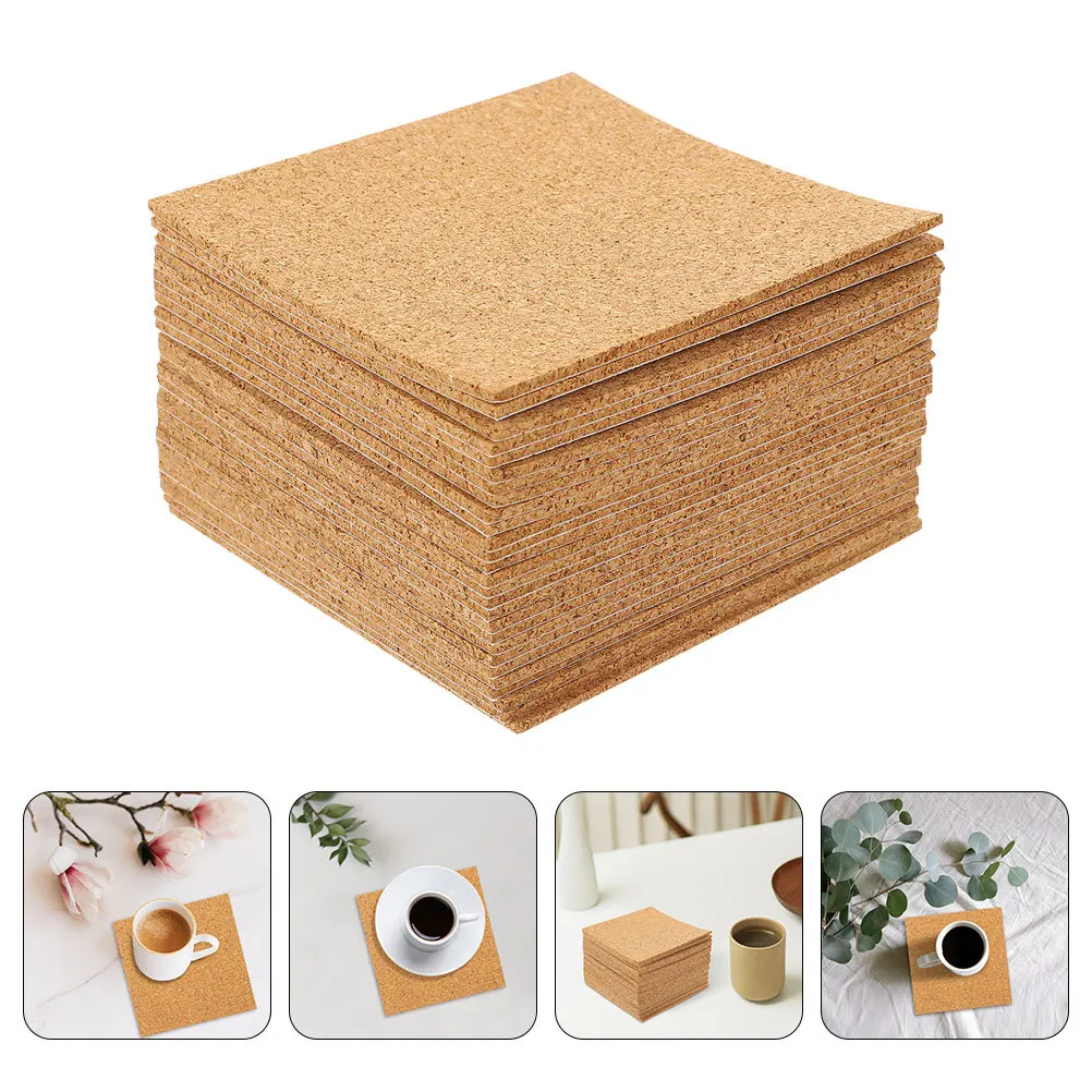 

60 Pcs Cork Coasters for Crafts Self-adhesive Mats Square Backing with Strong Adhesive-backed