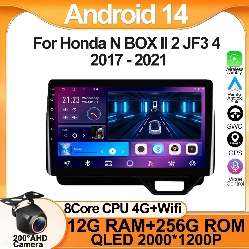 

Android 14 For Honda N-BOX II 2 JF3 4 2017 - 2021 Stereo Head Unit Mirror Link GPS Navigation Autoradio Car Intelligent Systems