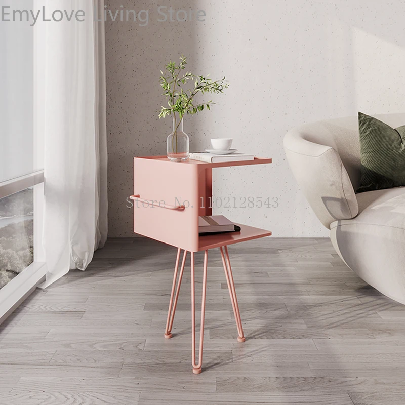 Macaron Pink Sofa Side Table Creative Simple Modern Mini Coffee Table Art Removable Nordic Iron Corner Table журнальный столик