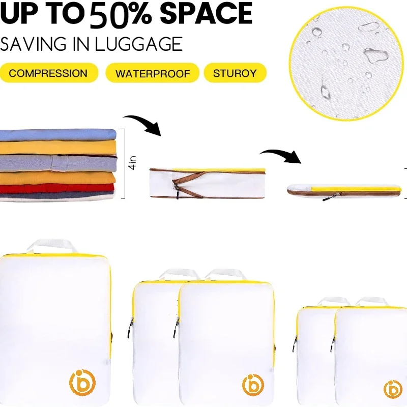 Cubos de embalaje de compresión impermeables ultraligeros para maletas, artículos esenciales de viaje, bolsa portátil expandible, organizador, bolsa