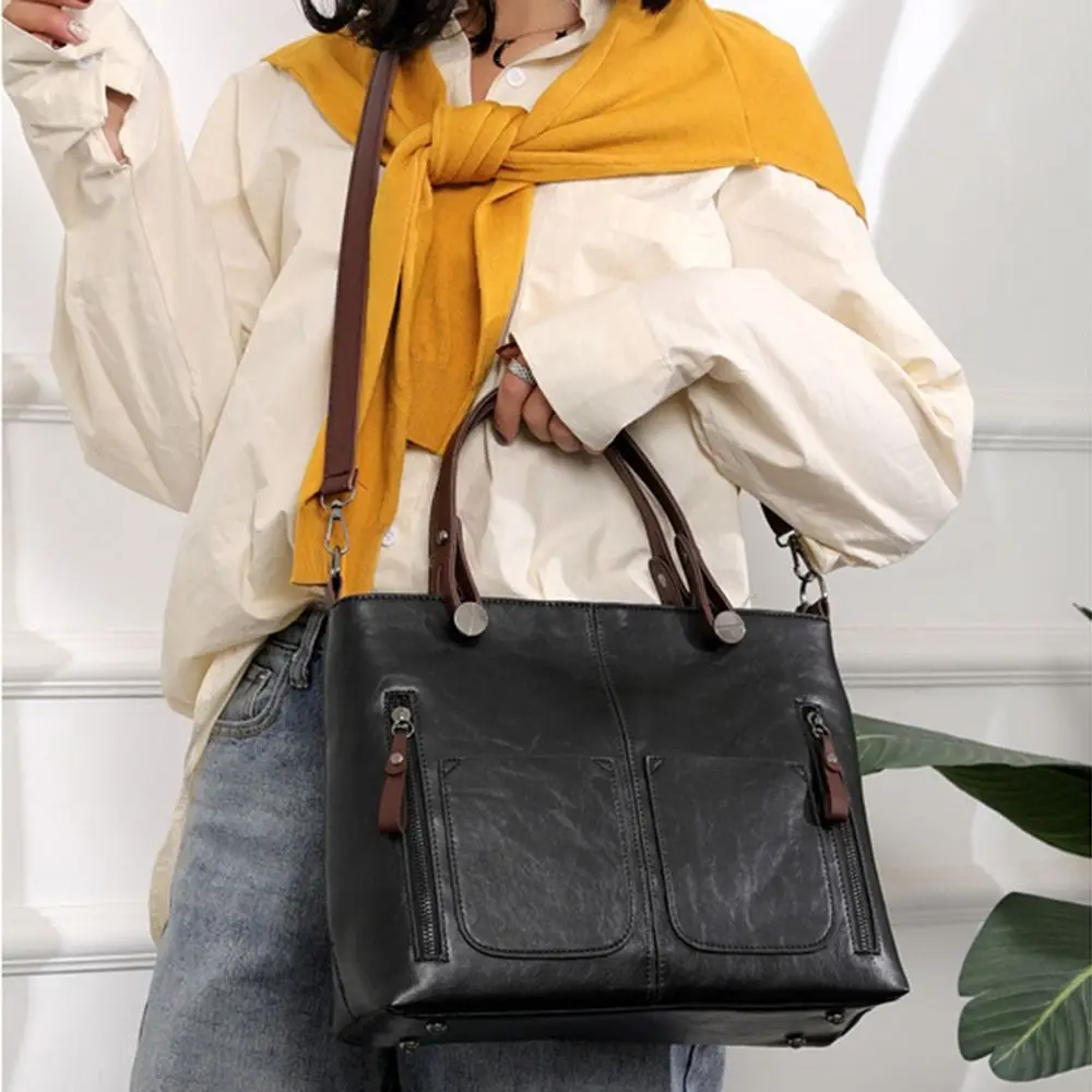 PU Leather Shoulder Bag Multifunction Large Capacity Adjustable Shoulder Strap Tote Bag Multi-Pocket Crossbody Bag Women