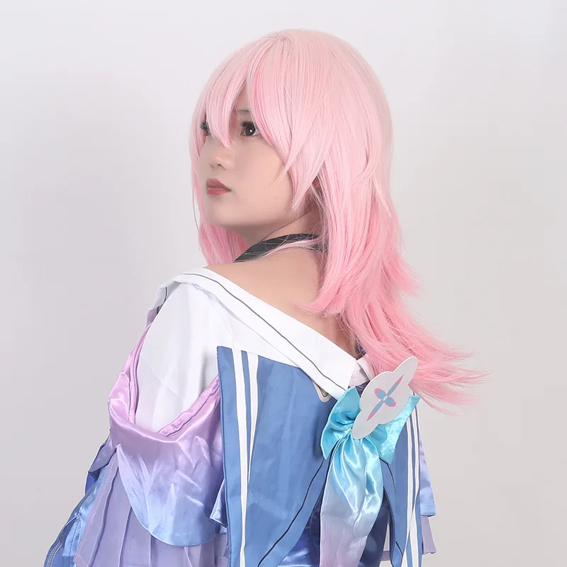 Peruka Cosplay Bh3 March 7th Star Rail Symulacja Skóry Głowy Różowe Gradientowe Warstwy