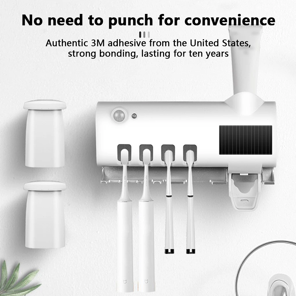 Smart Toothbrush Holder Electric Tooth Brush Detachable Stand Punch-free Toothpaste Dispenser Storage Bathroom White