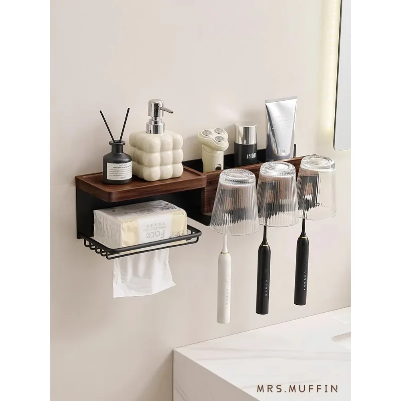 

Walnut Toothbrush Shelf Toilet Bathroom Wash Sink No Punching Face Wash Tissue Mouth Cup Shelf