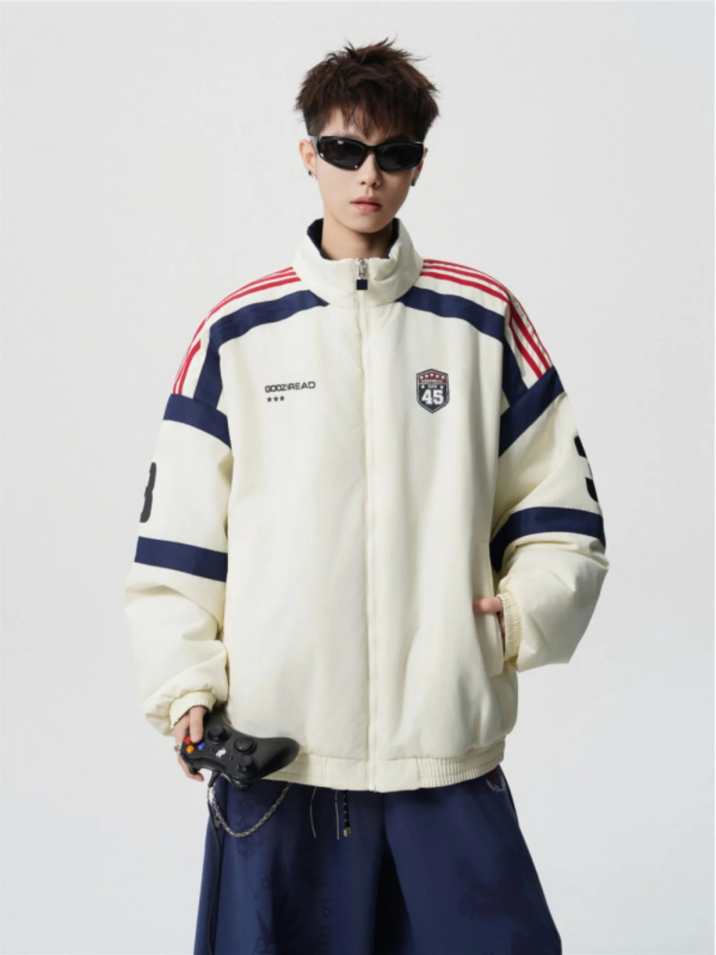 

American Retro Double-Sided Wearable Collared Cotton Jaet for Men Winter College Sle Versatile Warm Color Blo Cotton Coat