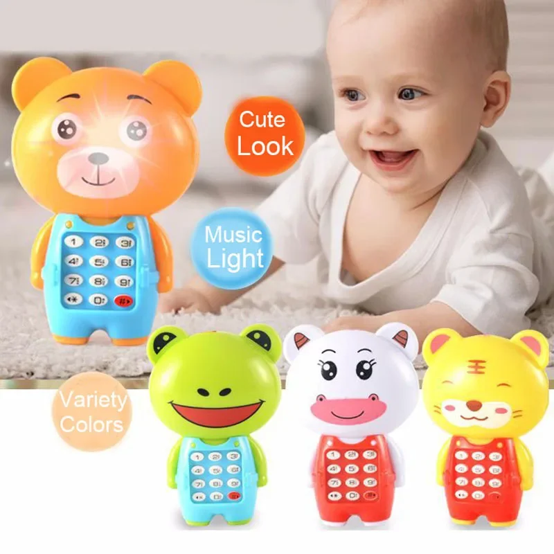 Cartoon Music Phone com luz LED para crianças, brinquedo de aprendizagem precoce, telefone móvel, presente educativo para bebês e crianças