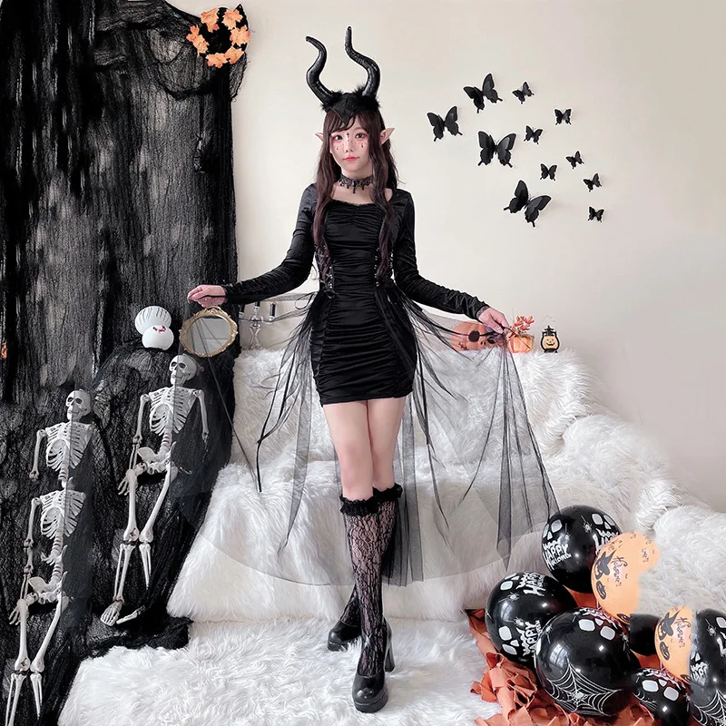 Długa gotycka szata kostium na Halloween czarownica mag sceniczny występ odgrywanie ról cosplay odzież damska etniczny strój sceniczny