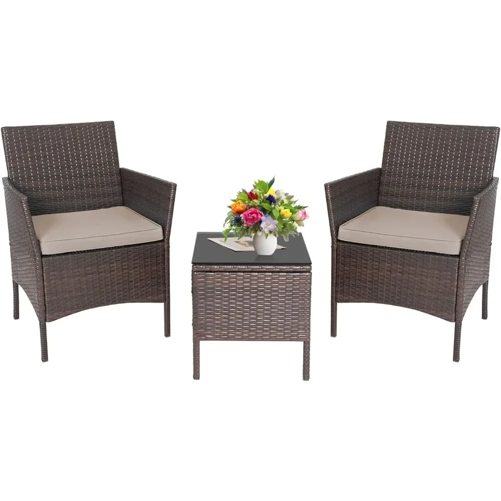 

Outdoor Wicker Conversation Bistro Set Outdoor Patio Porch Furniture Sets for Yard, Garden with 2 Rattan Wicker Chairs