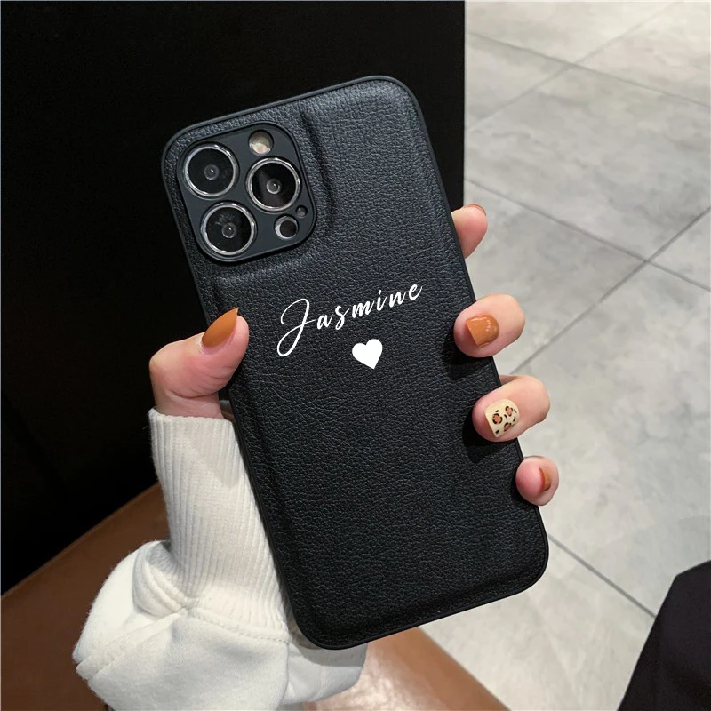 Personalised Customized Name Leather PU Case For iPhone 15 14 13 12 11 Pro Max Luxury Cover for iPhone 15 14 Pro Max Korea Cases