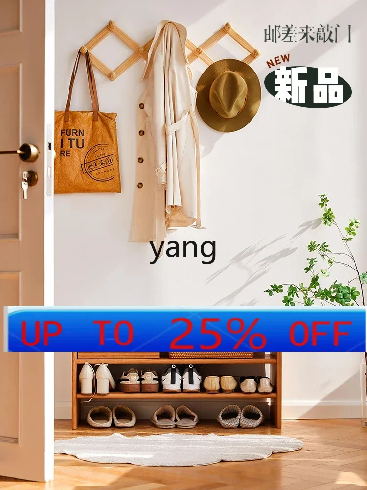 ltt retro solid wood shoe changing stool is very narrow, and the shoe cabinet and storage are integrated at the entrance of the