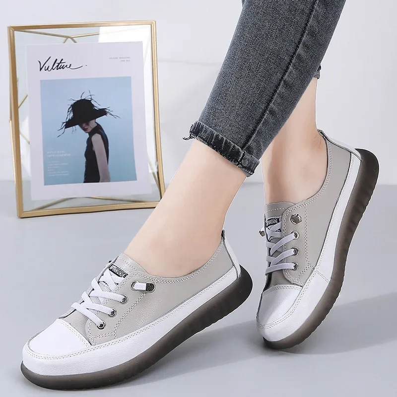 Ladies Sneakers 2024 Spring Genuine Leather Casual Walking Shoes Women Fashion Summer Flats Youth Girl Student Jogging Trainers