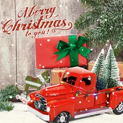 OurWarm Christmas Red Truck Desktop Decoration Ornaments Kids Xmas New Year Gifts Vintage Metal Home Decoration