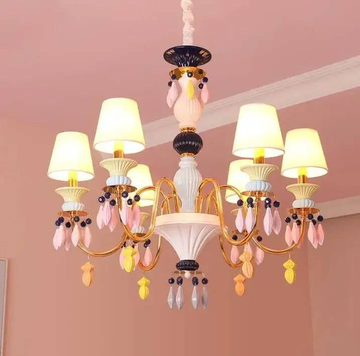 Children's Room Crystal Princess Room Bedroom Lamp Led Girl Creative Macaron Chandelier Lamps Lighting Fixture Home Decor