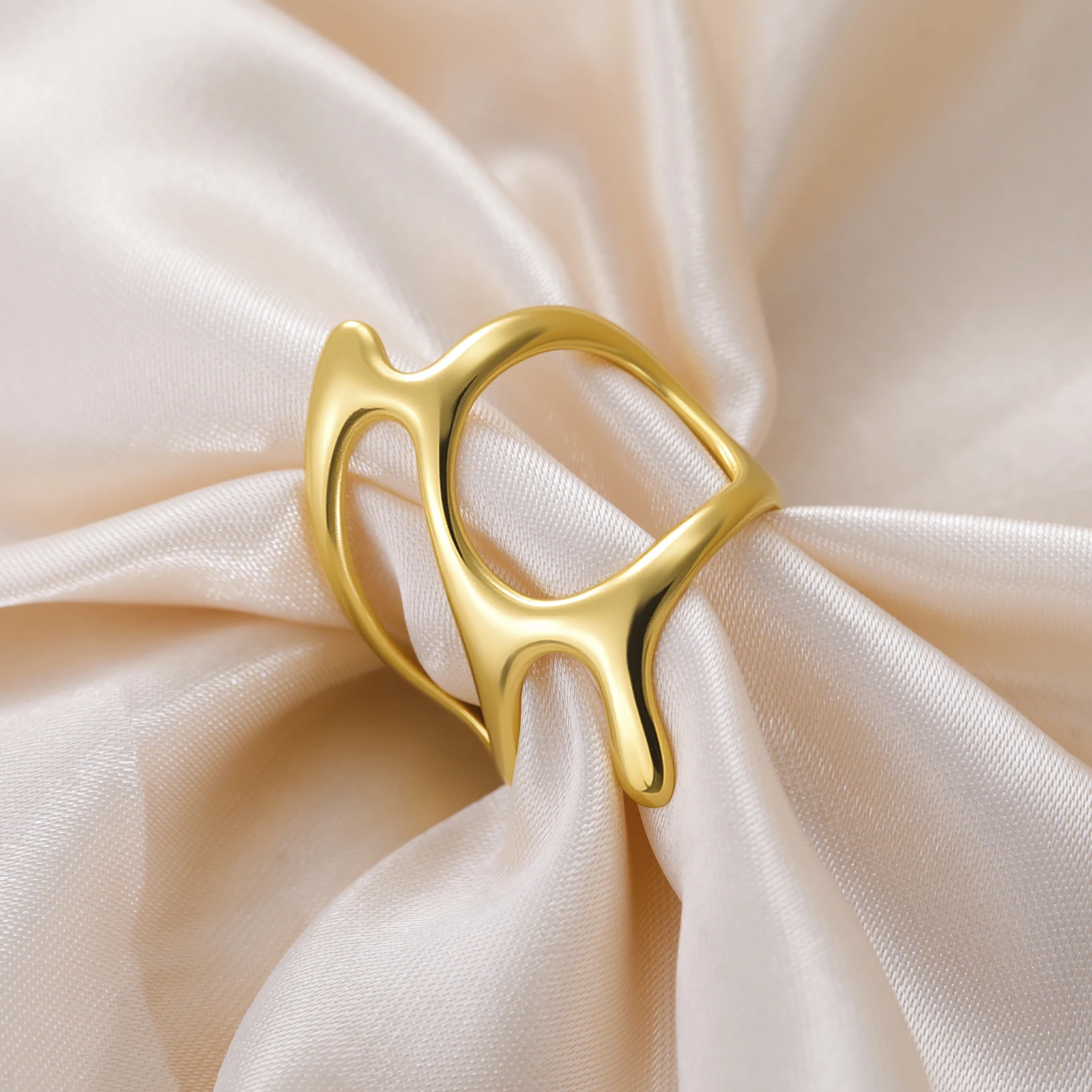COOLTIME Edelstahl Wasserdicht Ring Mode Vergoldet Unregelmäßige Hohl Offene Ringe Multi-schicht Anillos Schmuck – Detail 2