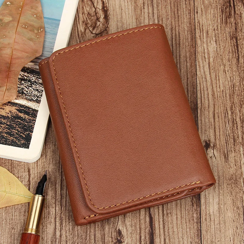 

Newsbirds RFID Leather Wallet Anti-Scanning Genuine Leather Short Wallet Purse Japan Korea Cow Skin Purse Men Women Unisex