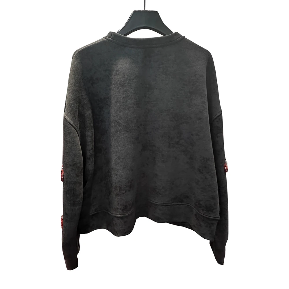 حجم كبير ربيع الخريف جودة عالية يتدفقون الماس القلب جولة الرقبة قصيرة البلوز المرأة فضفاضة عارضة تنوعا أعلى #2