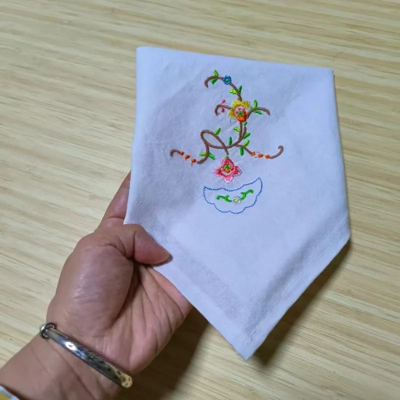 12PC 28x28CM Pure Cotton Embroidered Flower Patter Square Napkins Handkerchiefs