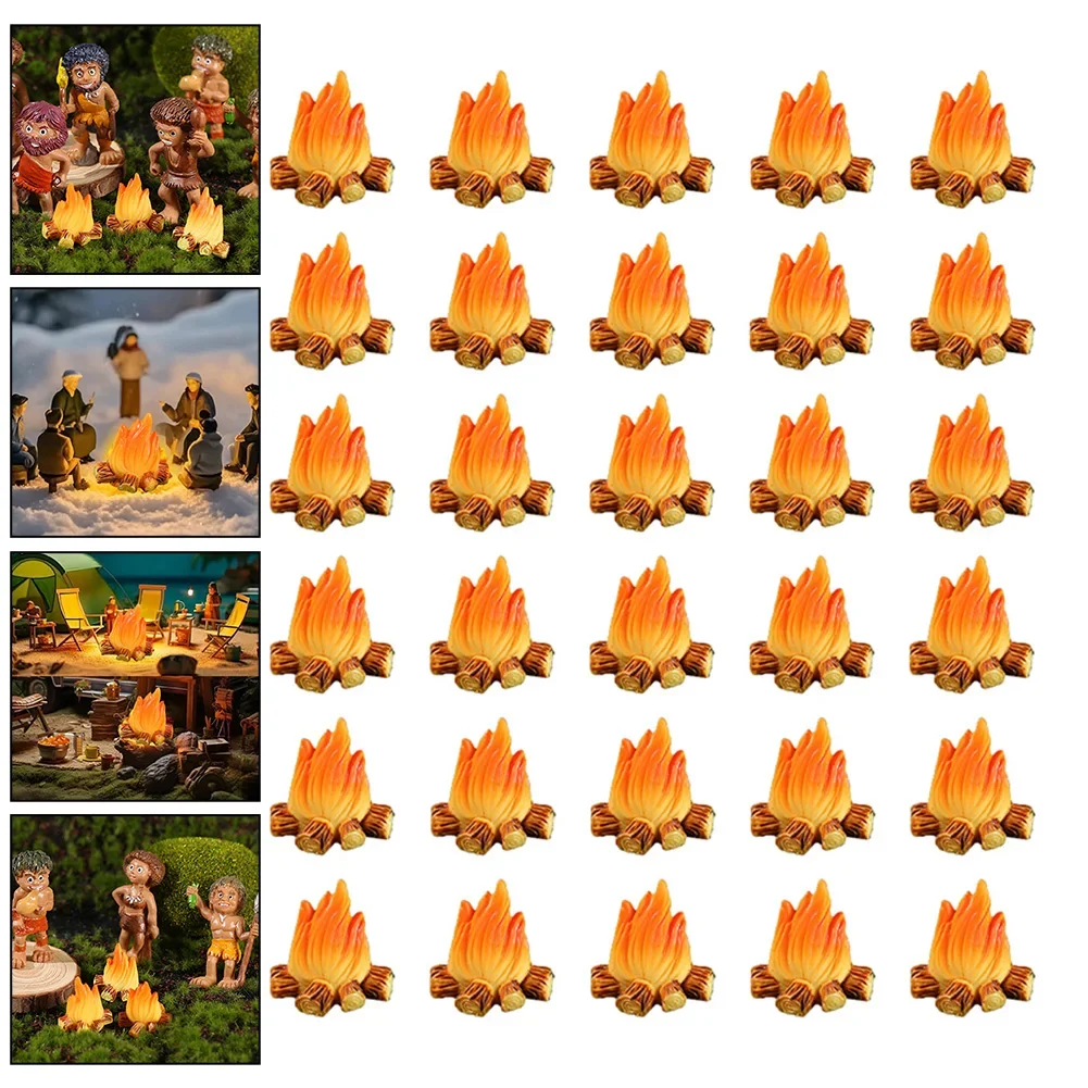 20PCS/30PCS Resin Bonfire Ornaments Creative Ornaments Wild Man Bonfire Crafts Mini Fire Pile Ornament Outdoor Garden Décor