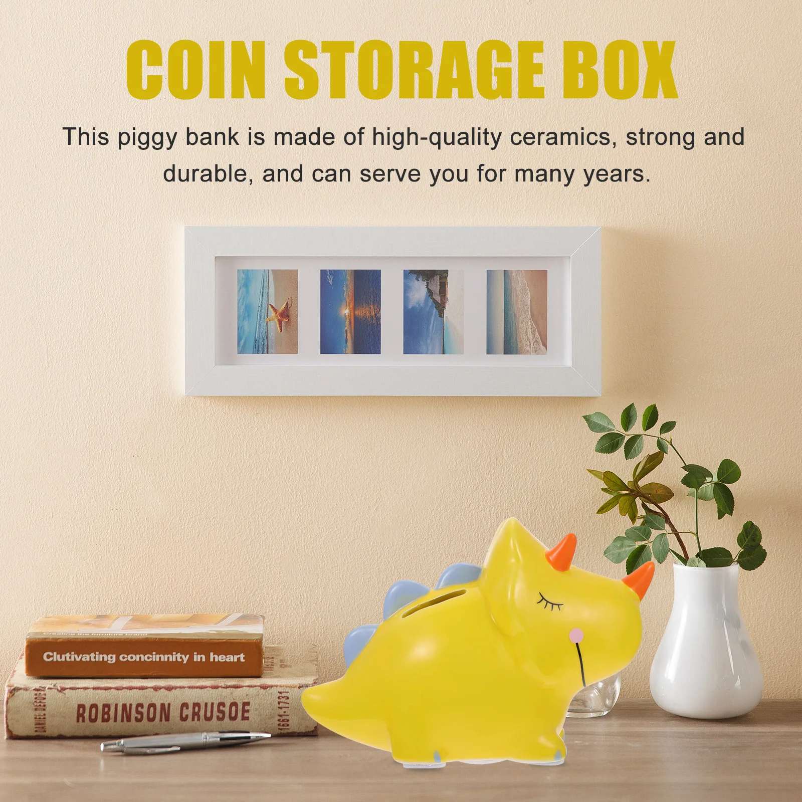 

1Pcs Cute Dinosaur-Shaped Coin Bank Premium Ceramic Saving Box for Children Large Capacity Coin Storage Desktop Decoration