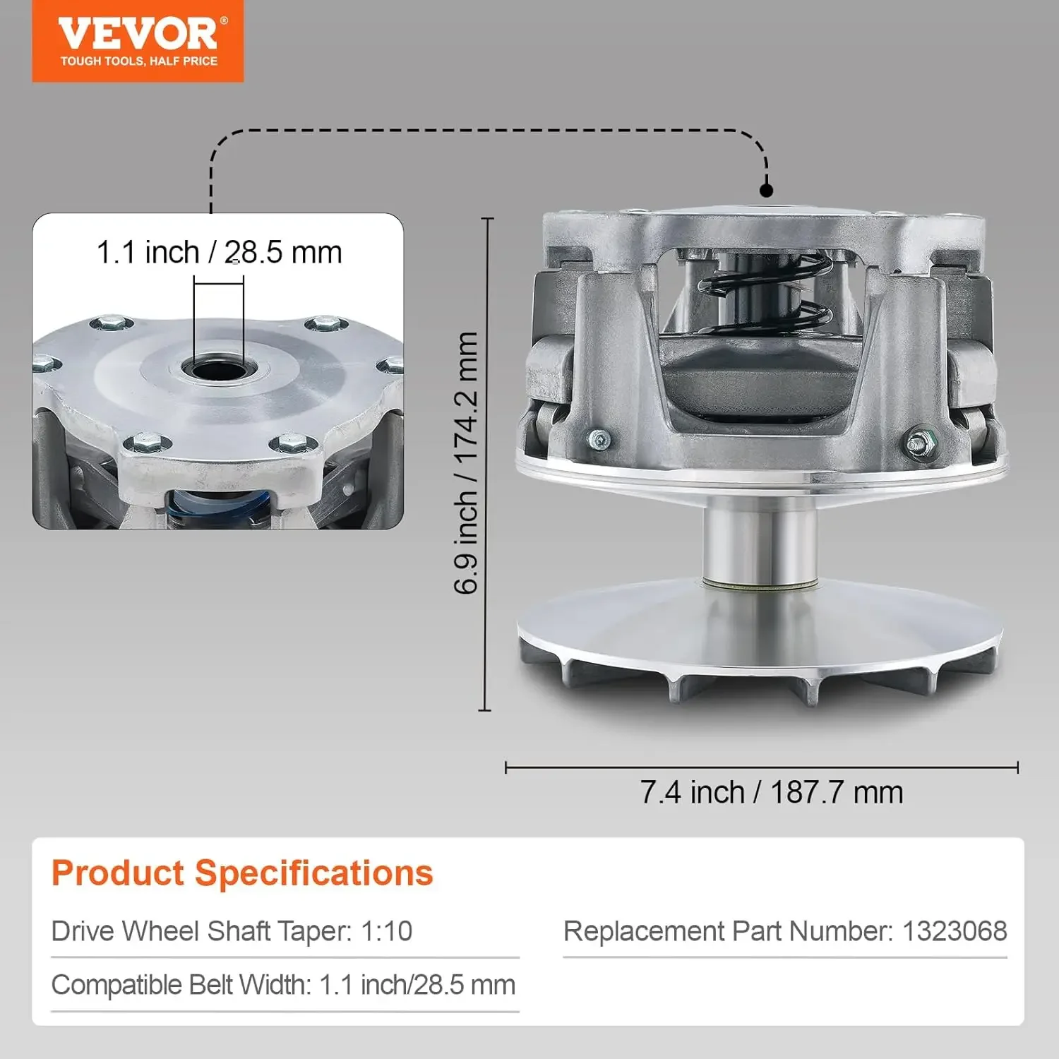 Primary Drive Clutch Fits for Polaris RZR 1000 2014-2023, Drive Clutch Assembly 1.24" Bore with Weights and Spring