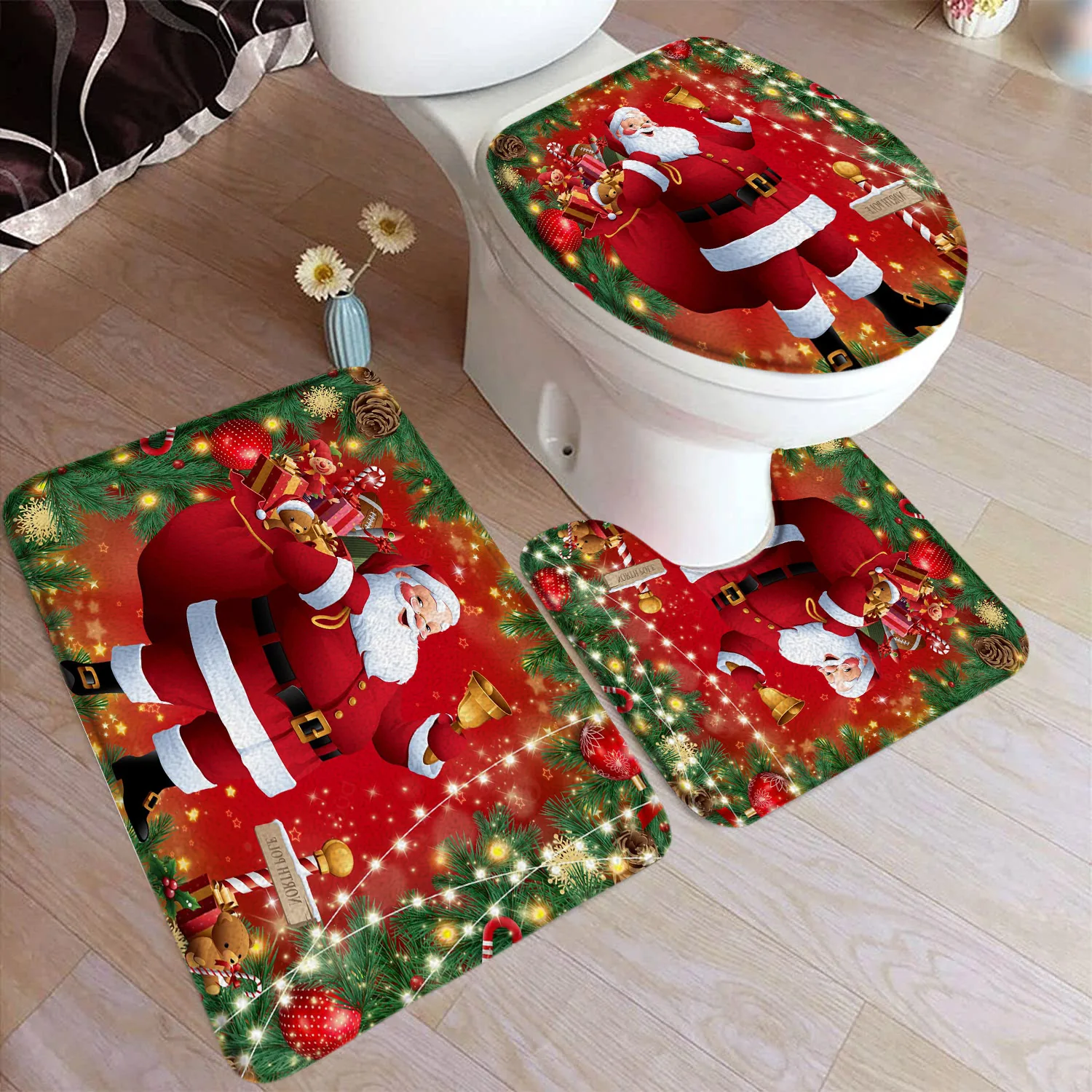 1 Or 4PCS Christmas Snowman Shower Curtains Red Bird Berry Rabbit Snowflake New Year Home Bathroom Curtain Decor With Hooks