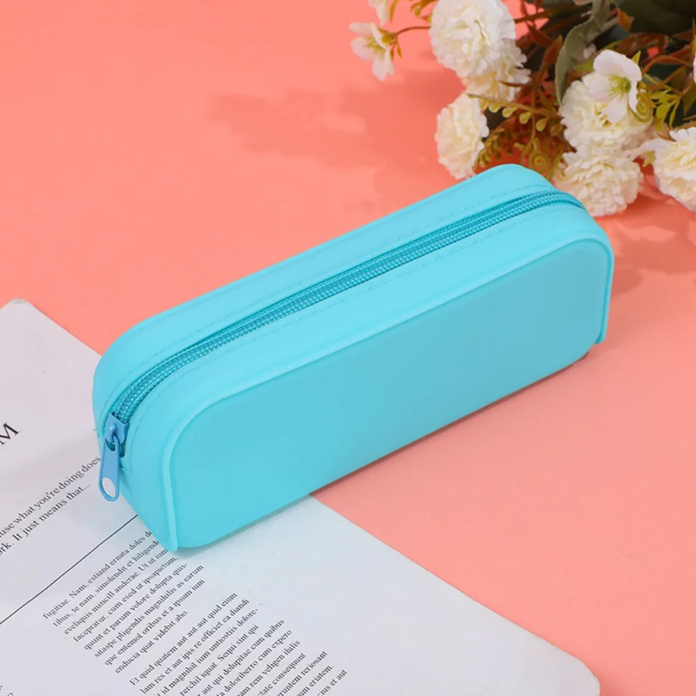 Minimalist Zippered Silicone Pencil Case Large Capacity Waterproof Pen Bag Candy Color Stationery Storage Pouch Student