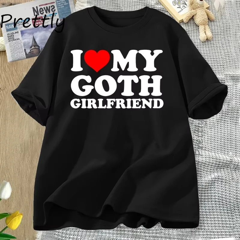 أنا أحب صديقتي القوطي تي شيرت الرجال النساء القلب بلدي GF التي شيرت الأزواج مطابقة تيز الصيف عادية القطن قصير الأكمام تيز #3